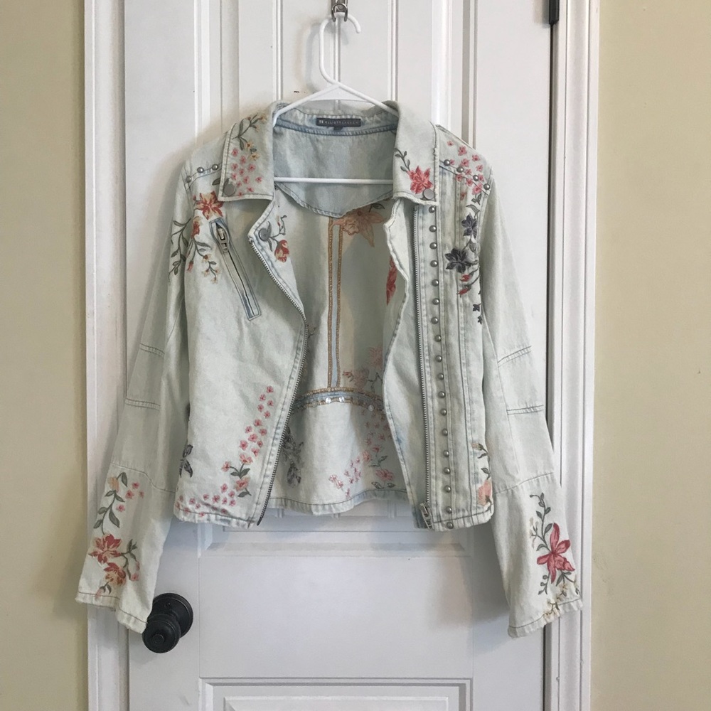 Elliot Lauren Embroidered Denim Moto Jacket Size M